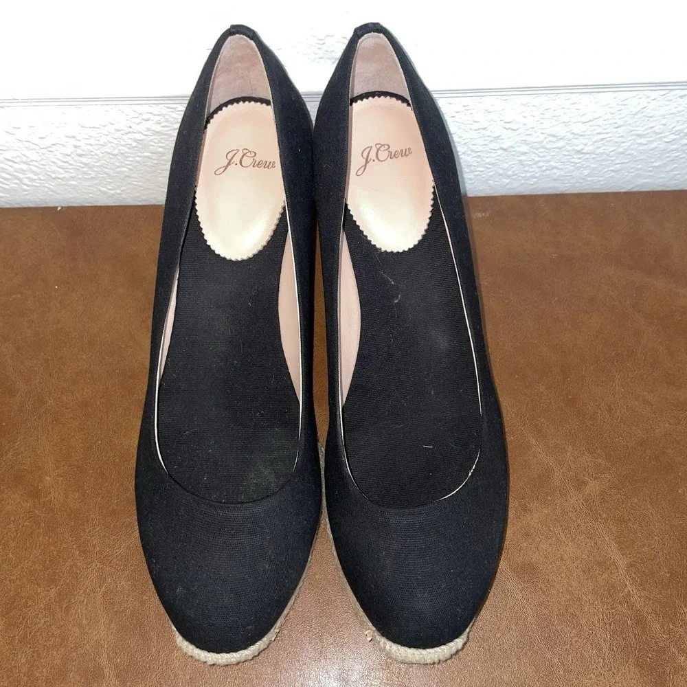 J. Crew Black Canvas Espadrille Wedge Heeled Shoes‎ Size: 10 Excellent Condition